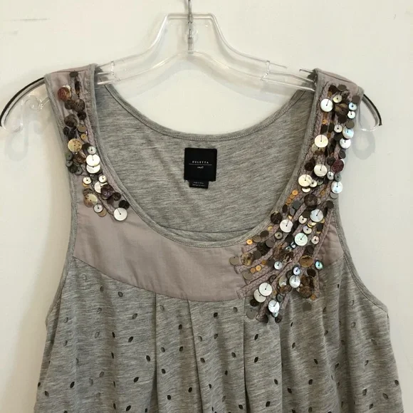 Anthropologie Deletta Gray Beaded Tank Top with Cut Outs - Picture 9 of 16